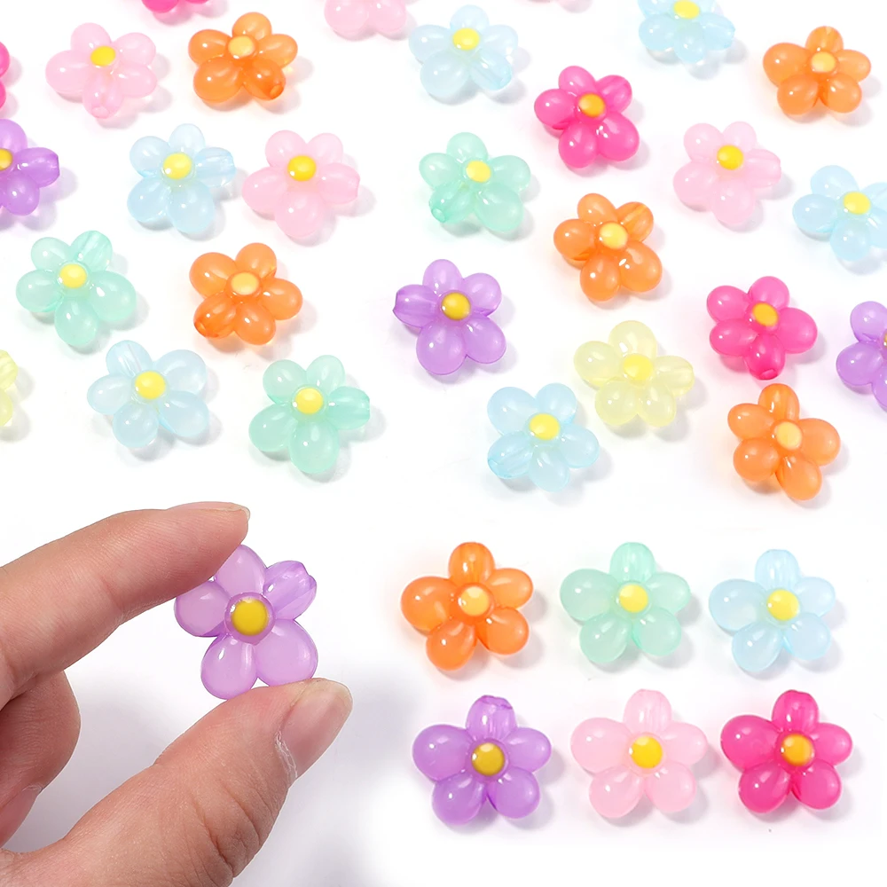 20pcs 20.5x21mm Flower Acrylic Beads Colorful Five Petals Flower Loose Beads For Jewelry Making DIY Bracelet Earrings Keychain