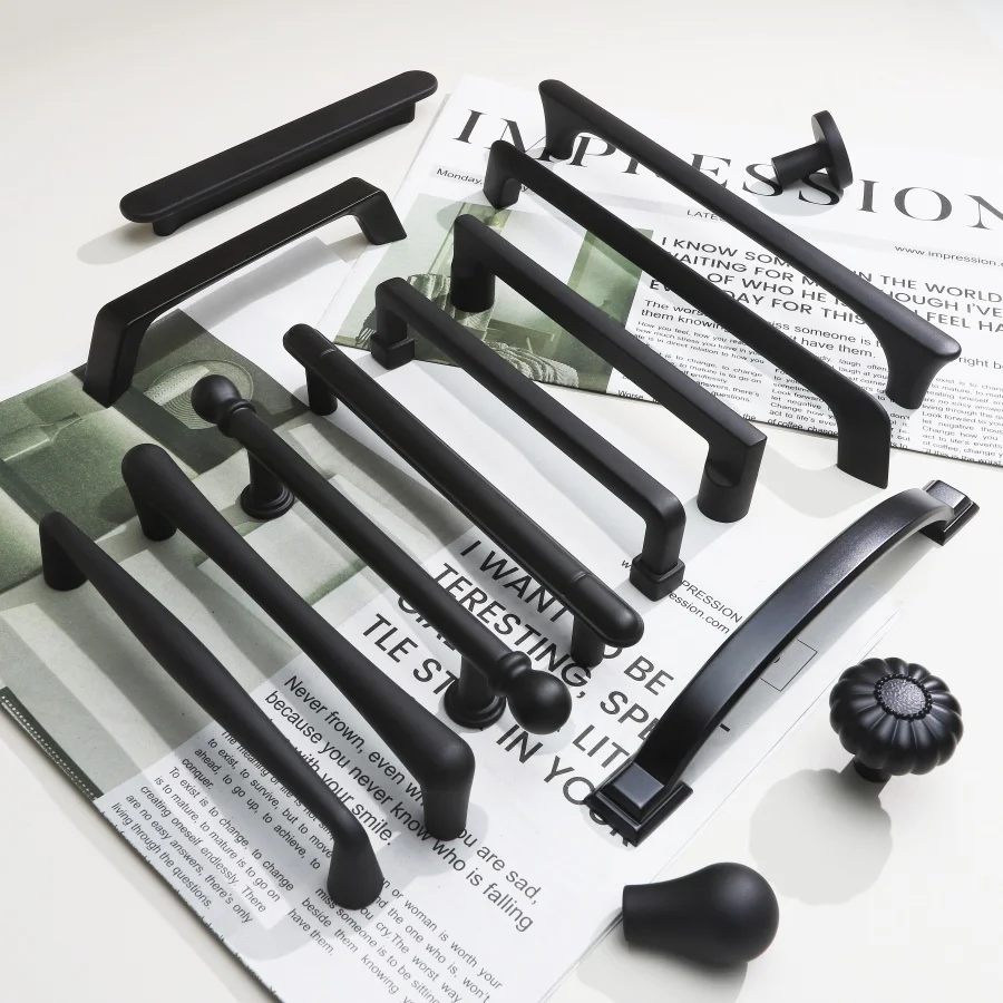 

Black Kitchen Handles Solid Cabinet Handles Zinc Door Handles with Screws Handles for Cabinets and Drawers Furniture Hardware