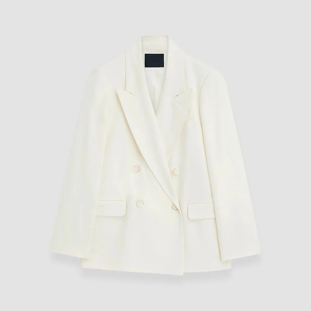 الكلاسيكية الأبيض المرأة قطعتين دعوى مجموعة مزدوجة الصدر الذروة التلبيب سترة السراويل مجموعات مكتب الأعمال الزفاف الملابس النسائية