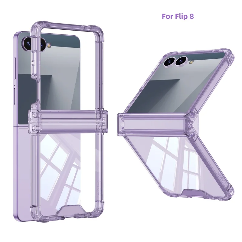 Vierseitige, stoßfeste, transparente Schutzhülle mit Klappfunktion für Samsung Galaxy Z Flip 8 7 FE 6 5 4 3, stoßfeste Rückseite