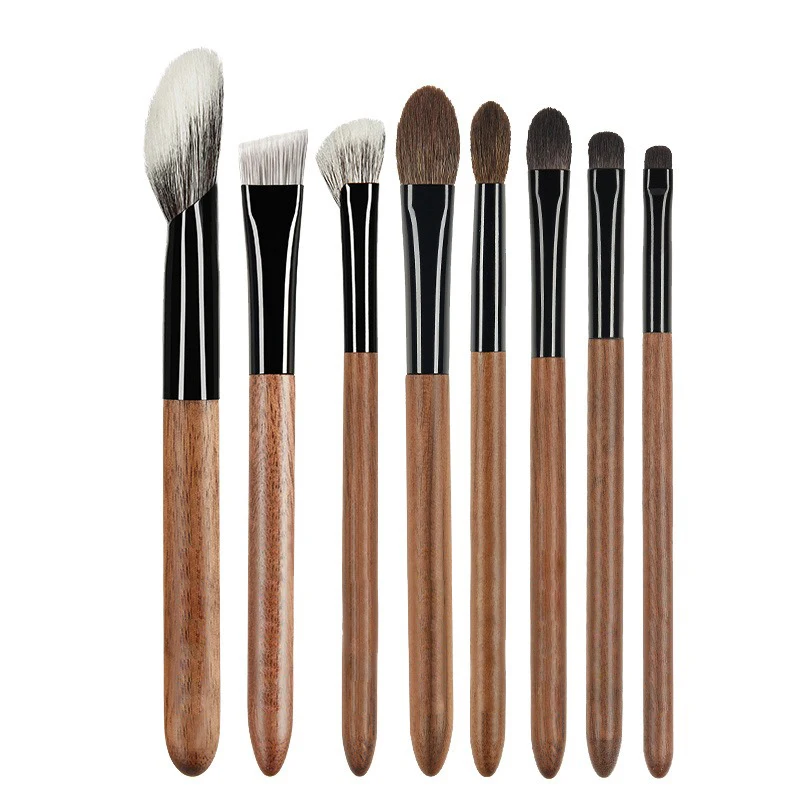 8pcs/set sickle Goat Hair Contour Makeup brushes Bevel Blush Make up brushes Powder Setting Multi-functional Walnut cosmeti tool