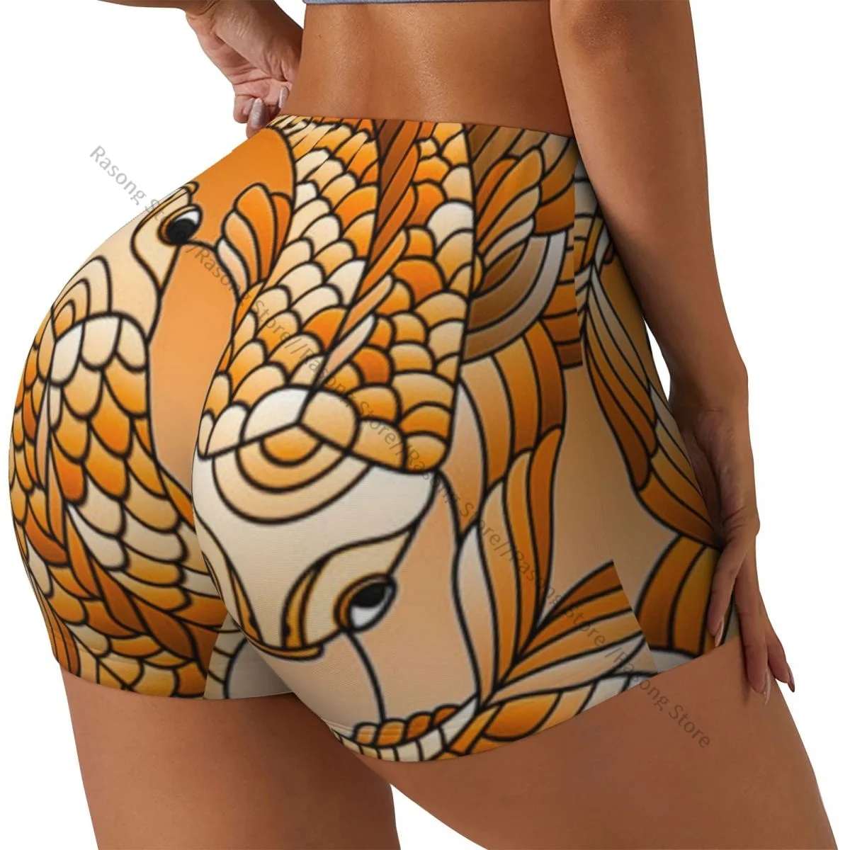 

Женские шорты для йоги в стиле витражи с рыбой на водной скручивателе, подтяжка ягодиц, комфортный фитнес-зал