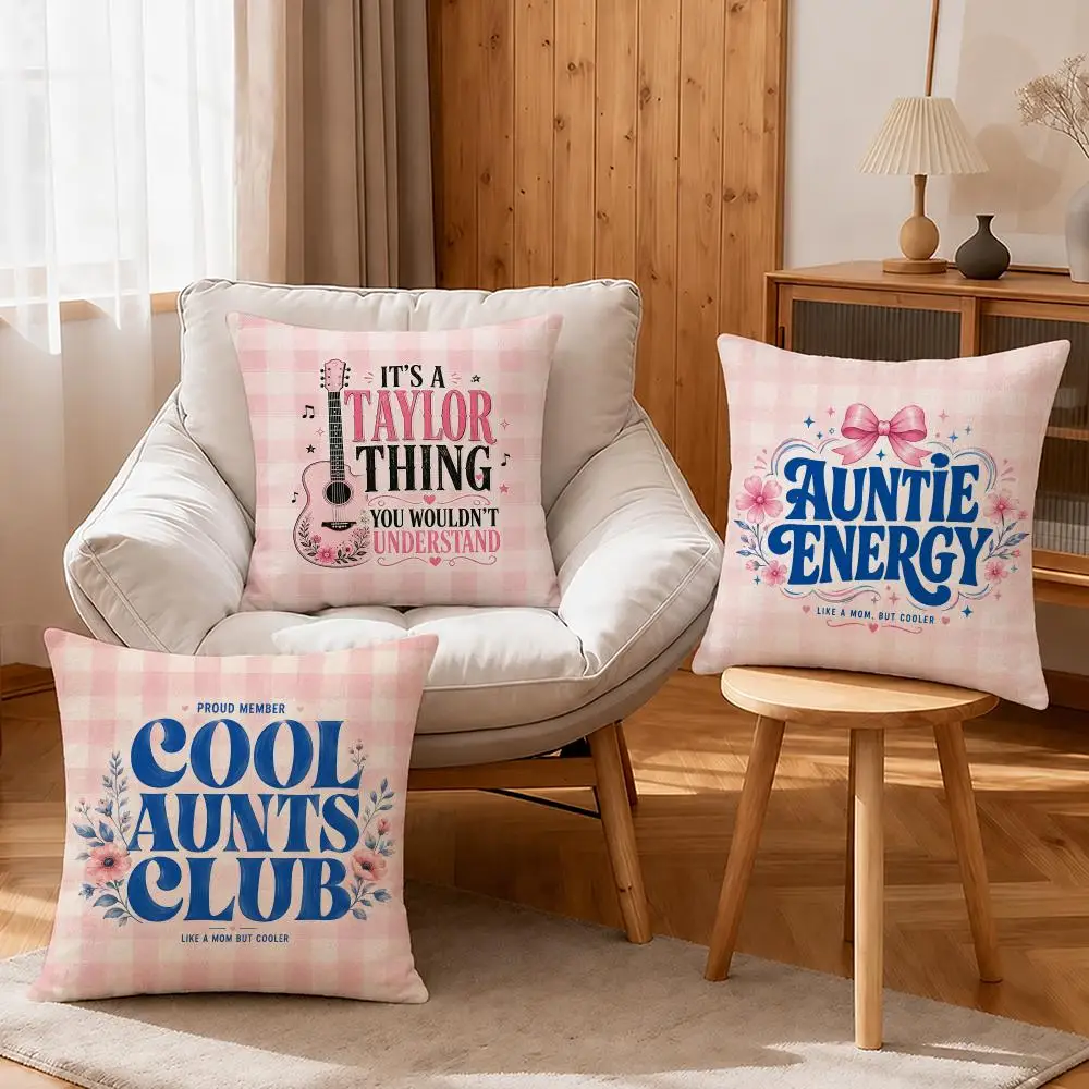 Slogan Cool Aunts Club Cushion Cover Linen Anti-Mite Antibacterial Cushion Cover Invisible Zipper Sofa Decor