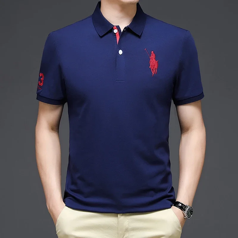 New Embroidered Polo Shirt 2024 Trendy Brand Summer Men's Golf Shirt Logo Short Sleeve Tops Men Clothing Business Casual T-Shirt