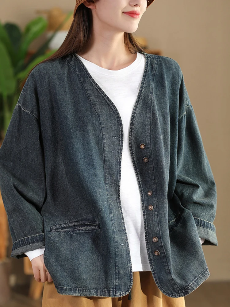 Max LuLu Korean Fall Ladies Fashion Denim Coats Womens Loose Vintage Jackets Classic Casual Outerwear V Neck Oversized Clothes