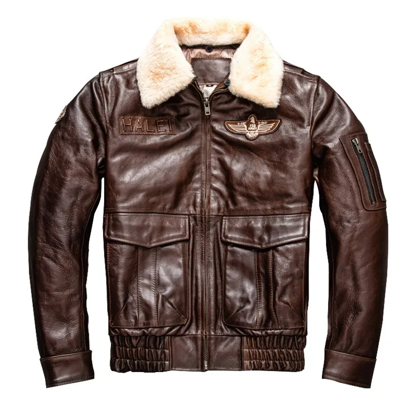 Camada superior de cera de óleo couro bison para homens lapela plus size com casaco de algodão