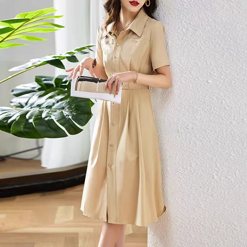 Abito camicia elegante Nuovo stile estivo Cornici piccole perfette con vita stretta e effetto snellente