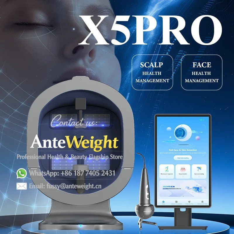 2026 X5 PRO a Round Image Analysis Machine Scalp & Hair & Facial Skin Analyzer with Microscope & UV Light for Salon Spa Beauty