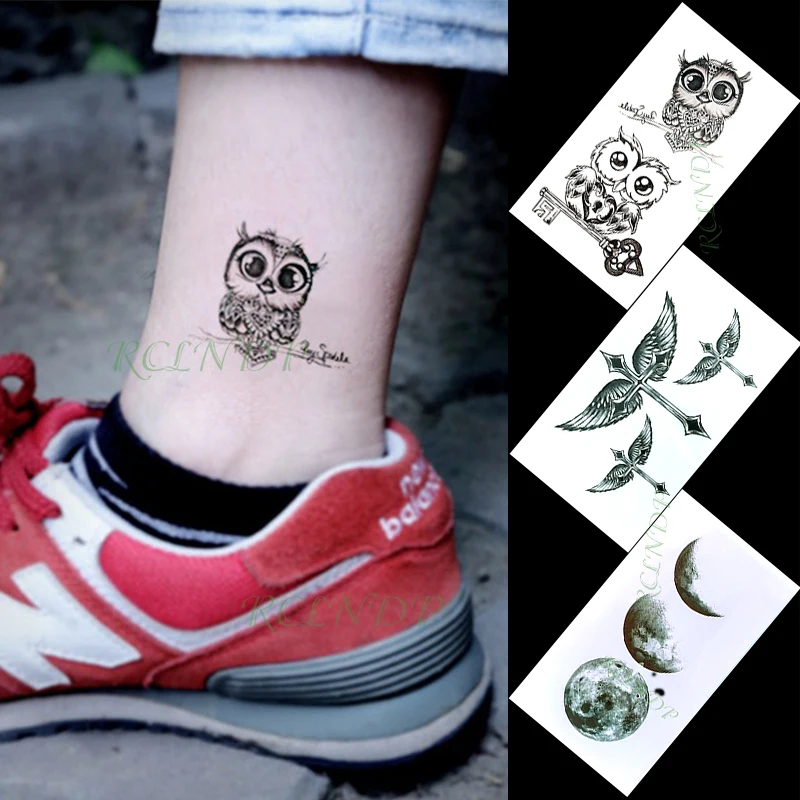 

Waterproof Temporary Tattoo Sticker owl wings cross moon planet small tatto flash tatoo fake tattoos for girl women men kid