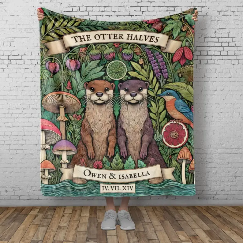 Personalized Otter Couple Blanket for Throw Sofa Bed Ethereal Wedding Decor, The Other Halves Fairycore, Anniversary Valentines