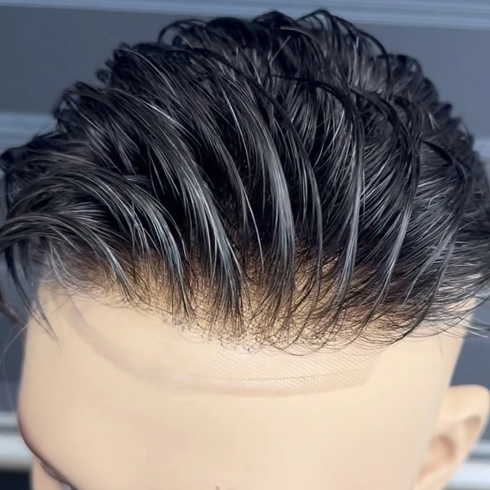 Nautal Hairline Lace Front Human Hair 18# Brown Men Toupee Q6 Breathable PU Male Wig 1B65 1b40 Grey Hair Replacement Prosthesis