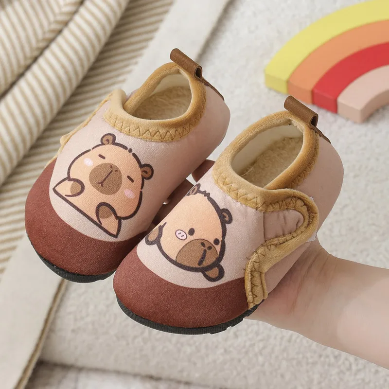 الكرتون الأرنب البقرة الأطفال أحذية الملاعب المغطاة كابيبارا أفخم الدافئة الفتيان الفتيات النعال الخريف الشتاء المضادة للانزلاق لينة وحيد الاطفال النعال #4