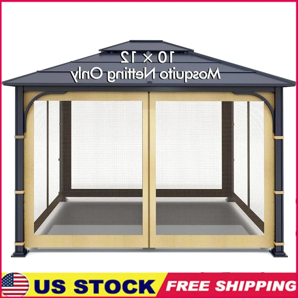 Universal Replacement Mosquito Netting Outdoor Gazebo Canopy 4-Panel Screen Walls with Zipper Durable Weather Resistant Insect