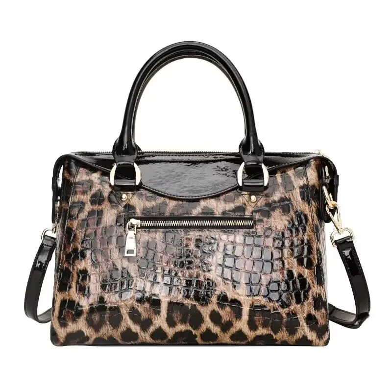 Aidrani   Leopard print women\'s handbag, high-quality cowhide portable high-capacity briefcase