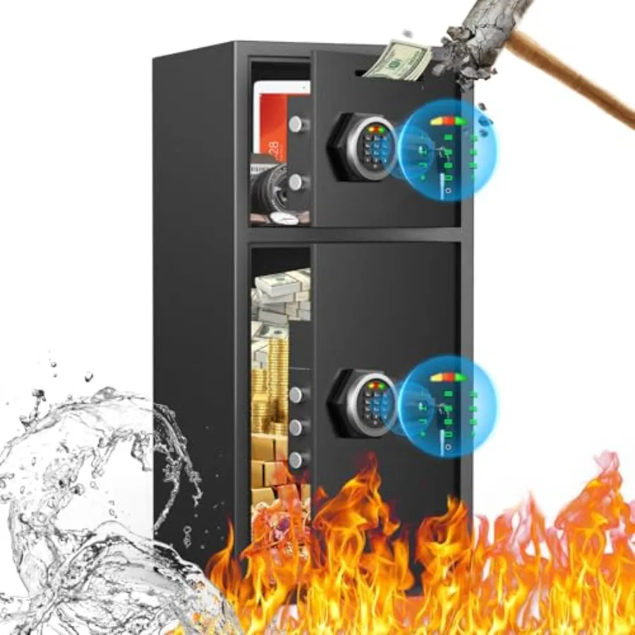 

Home security safe for money and valuables: 6.0 cu ft fireproof waterproof steel box with black finish, mute function, LED ligh