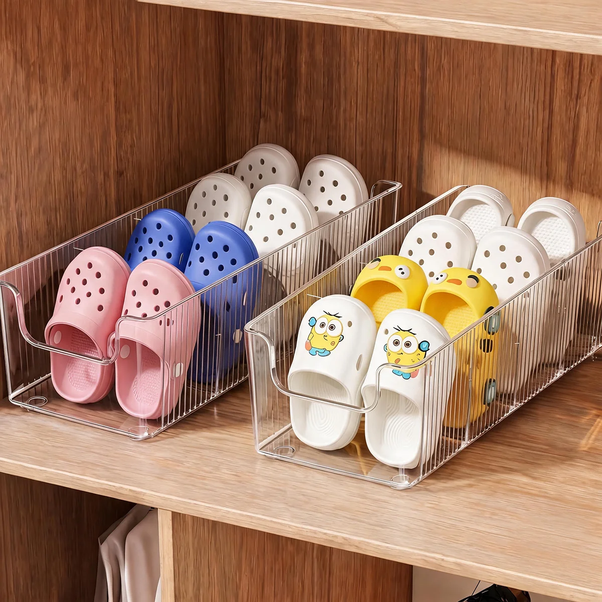 1pc Transparent Shoe Storage Box, Large Capacity Divided Organizer For Sneakers Closet Wardrobe Bathroom Footwear Storage Case