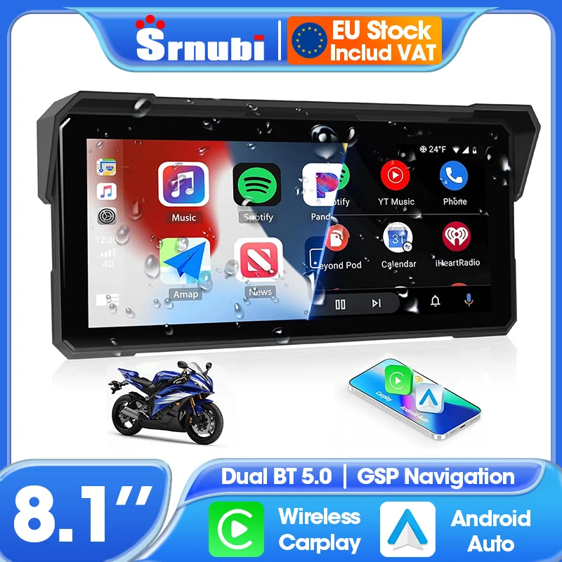 8,1 "Motorrad CarPlay Android Auto GPS für Moto Navigation IP67 Wasserdicht Bildschirm Dual Bluetooth 5,0 Motorräder Zubehör