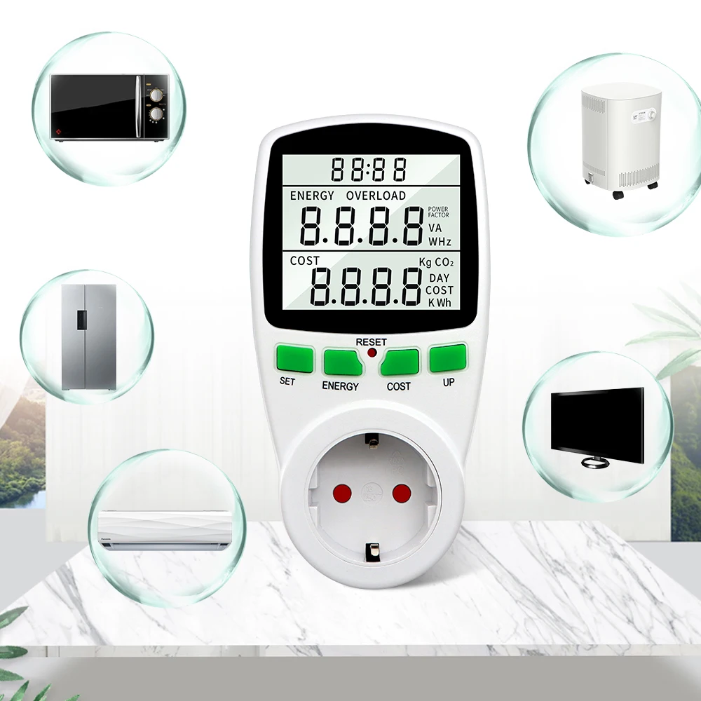 Imagem -04 - Digital Power Wattmeter With Lcd Tester Energia Analisador de Potência Electricidade Home Wattmeter Medição Outlet 230v ue Reino Unido Francês