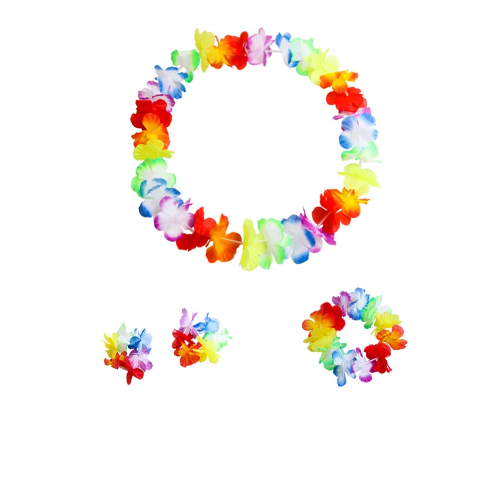 5개입 하와이안 잎 스커트 훌라 의상 XL 스트레치 그린 그래스 스커트 팔찌 머리띠 목걸이 루아우 파티