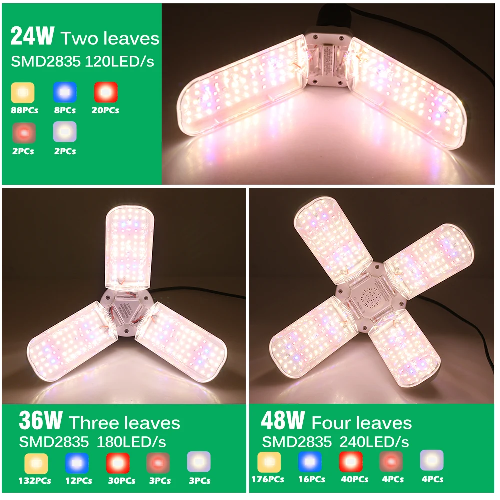 Full Spectrum Floding Plant Growing Light Set For Hydroponics Vegetables 24W 36W 48W SMD2835 For Flowering Plants IP65