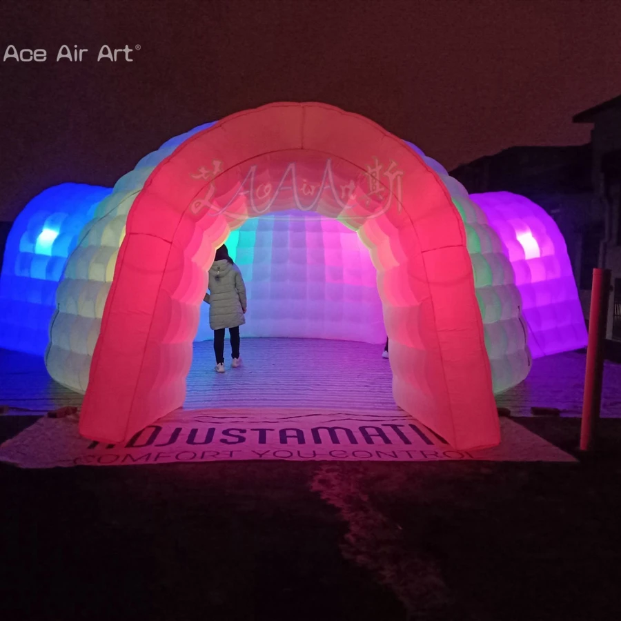 5m Dia Beautiful LED Inflatable Igloo Dome Marquee Outdoor Icegloo House Tent 4 Doors Removable Curtain for Events/Rooftop