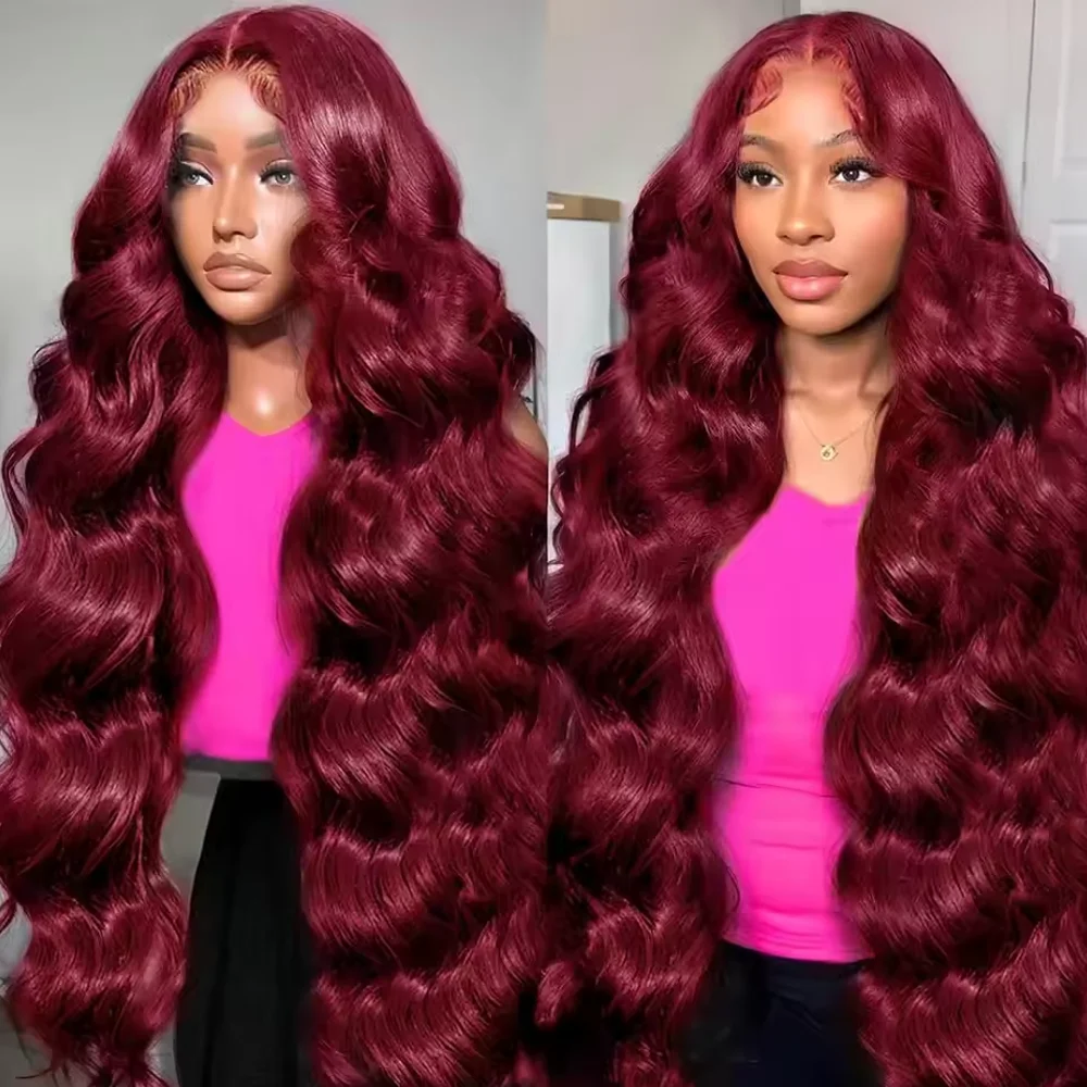 

99J Burgundy Human Hair Wigs Body Wave Preplucked 13X4 Hd Transparent Lace Frontal Wigs Body Wave Human Hair For Black Women