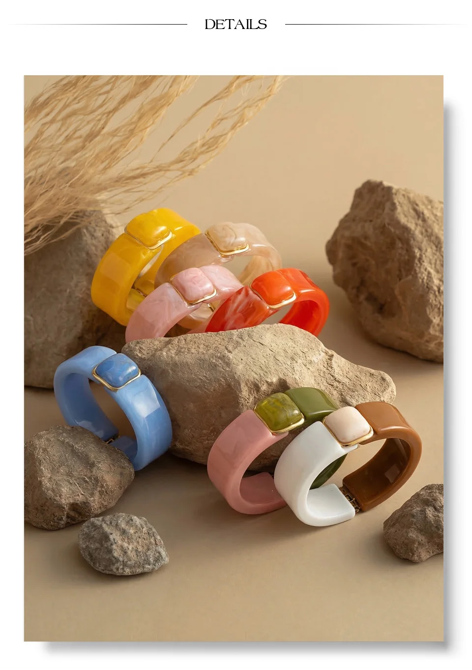 Yhpup 63mm Wasserdichtes Harz-Acryl Mode-Armband 2026 Helle Farbe Sommer Edelstahl Statement-Schmuck Accessoire – Detail 7