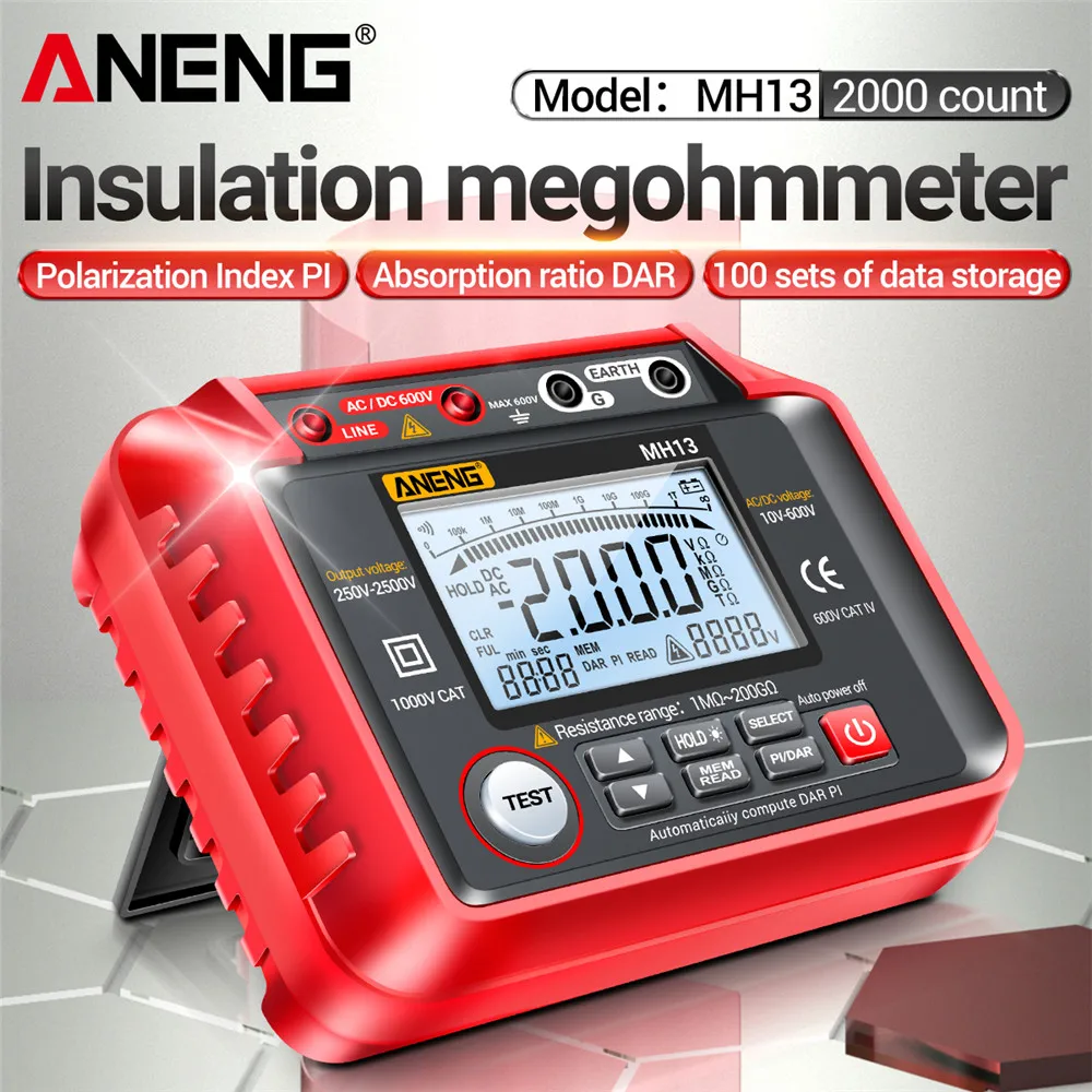 ANENG MH13 Megohmmeter Ohm Tester Digital Multimeter Megometro Insulation Earth High Voltage Resistance Meter Tester Tool