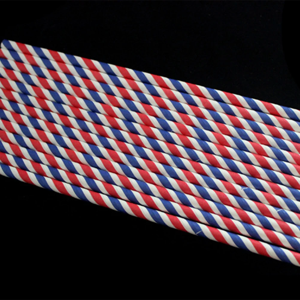 

200pcs Disposable Drinking Straws Decorative Drinking Straw Biodegradable Straight For Party Wedding Decor Red Blue White Stripe