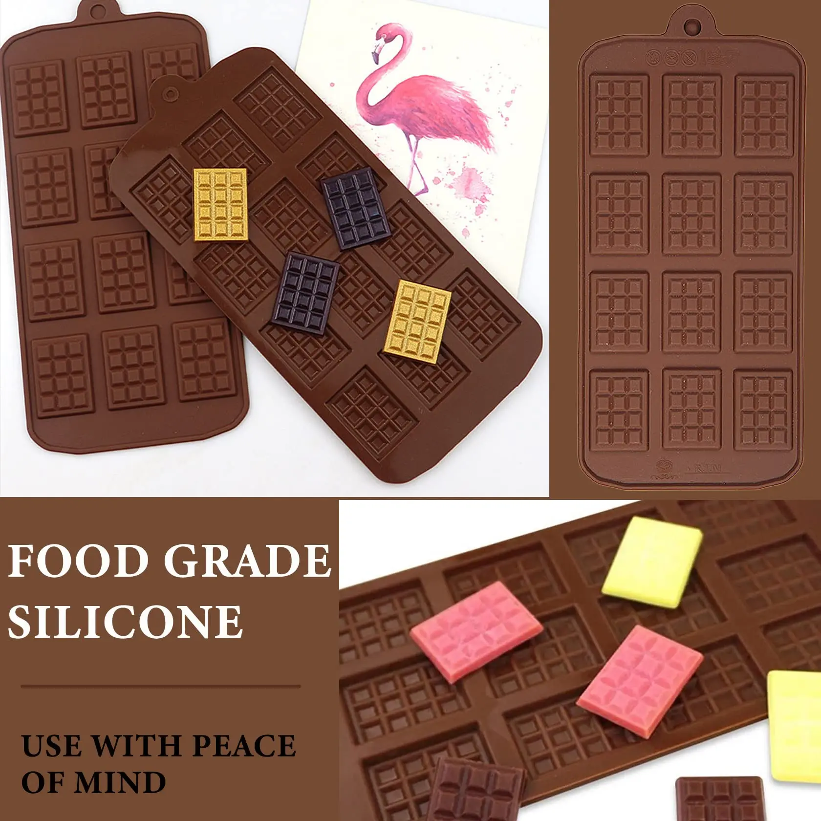 Silicone Chocolate Molds Mini Rectangular Shaped Chocolate Bar Mold Non-Stick Candy Waffles Mold for Baking