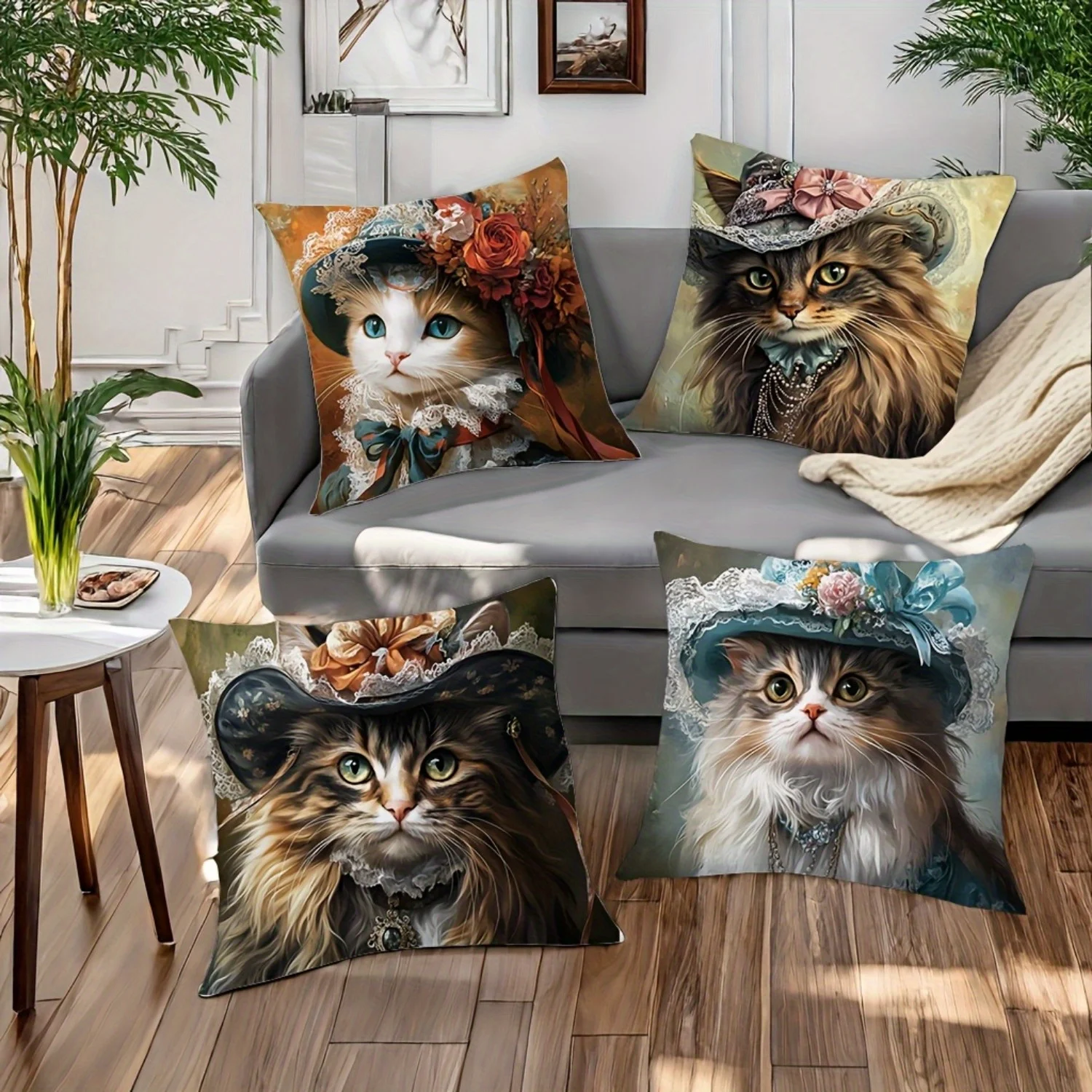 

Victorian cat pattern double-sided Printed pillow cover Short plush Suitable living rooms bedrooms sofas throw cushion cover