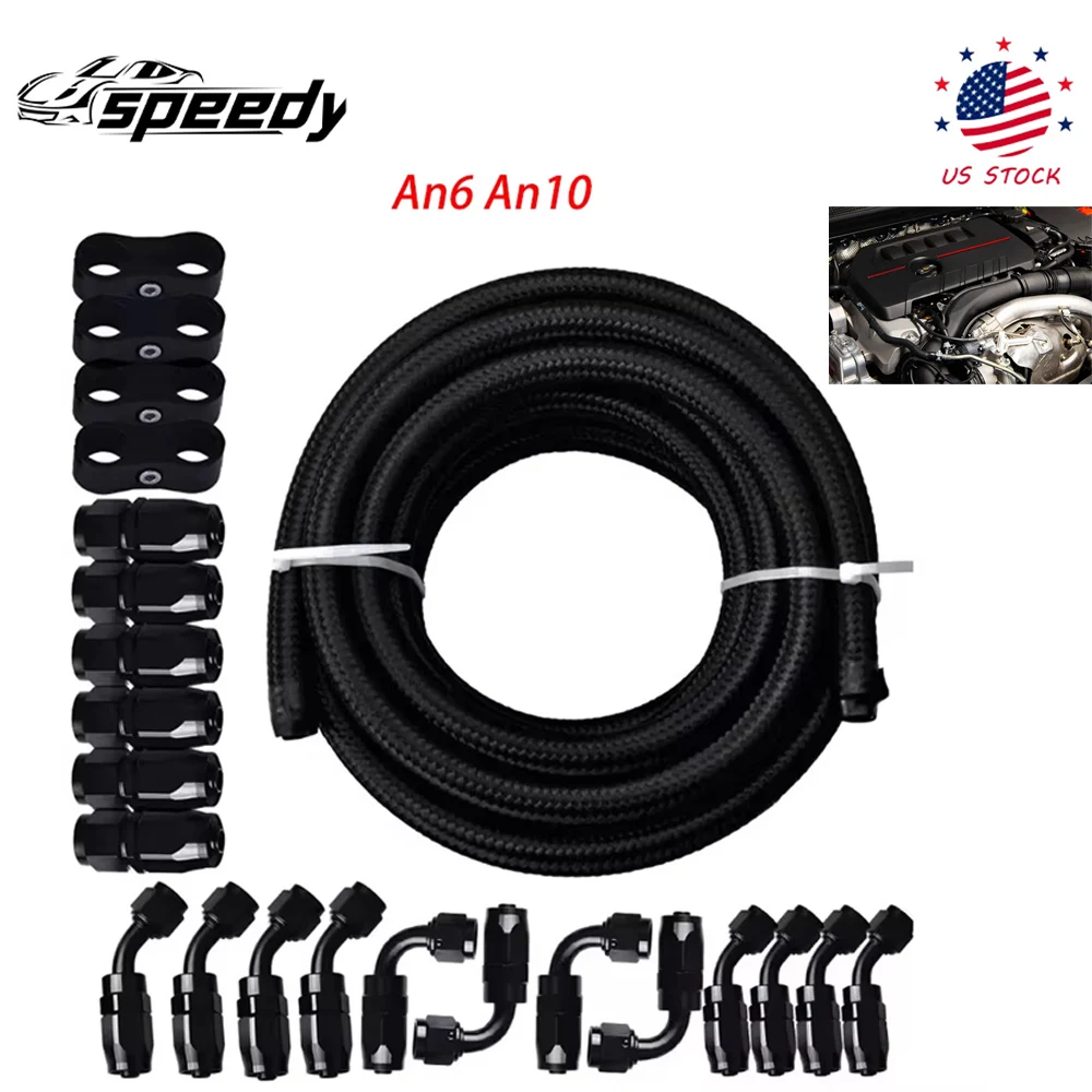 

6AN 10AN 20FT CPE Черный плетеный нейлоновый комплект топливопровода с концевыми фитингами для шлангов