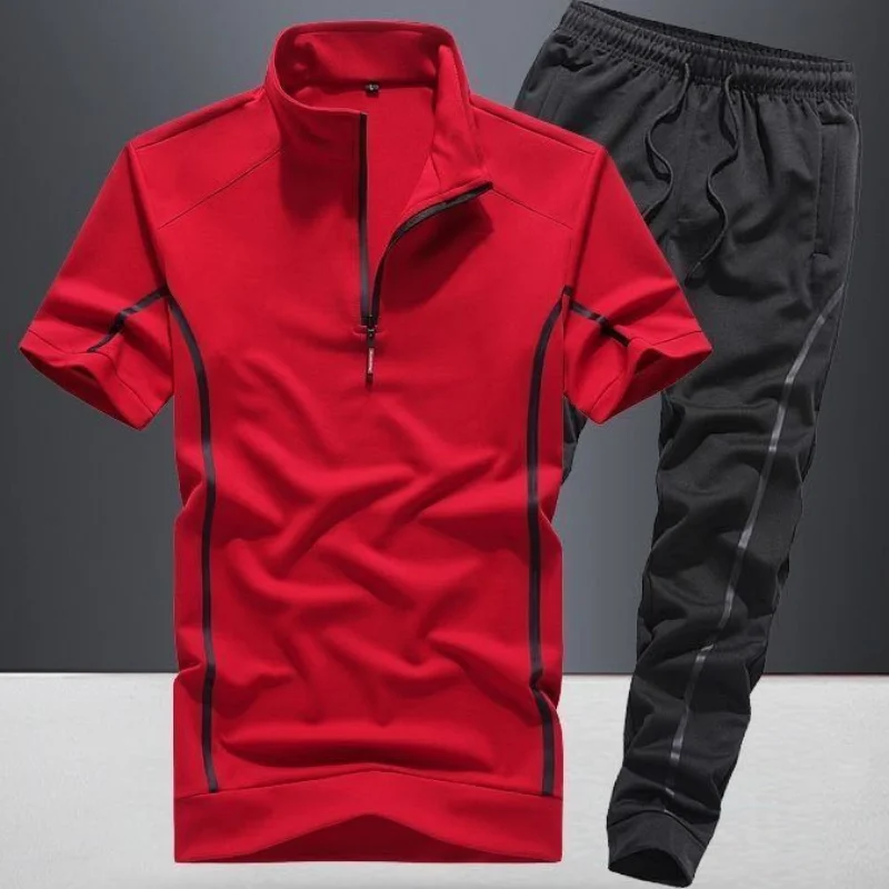 Top Pants Sets Man Polyester T Shirt Slim Fit Sports Suits Cotton Essential Fashion Tracksuit Cheap Loose Kpop Men\'s Clothing