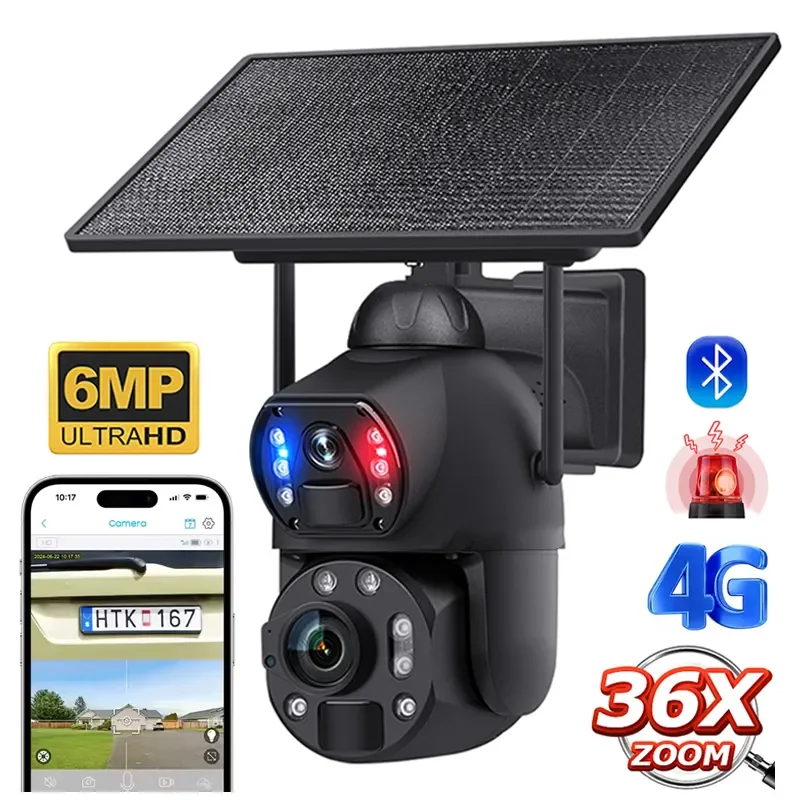 

36X PIR Detection Auto Tracking Solar CCTV Camera for Home with Night Vision 4G 6MP WIFI Dual Lens Indoor Solar Security System
