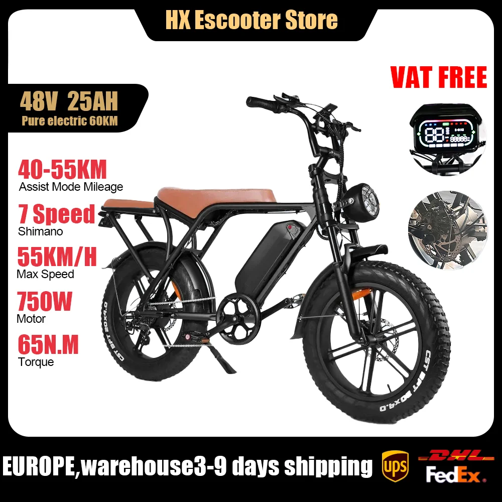 

HX V8 750W Adults Electric Bike Bicycle 48V 20AH 20 Inch Fat Tire electric bikes ebike Mountain Oil Brake 750W Ebikes