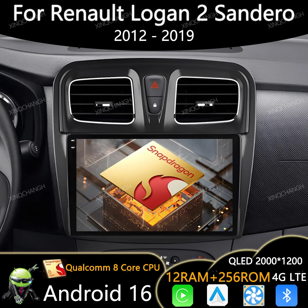 Android 16 Car Radio For Renault Logan 2 Sandero 2012 - 2019 GPS BT Head Unit 4G LTE 5G WIFI Multimedia Stereo Video Player 2DIN