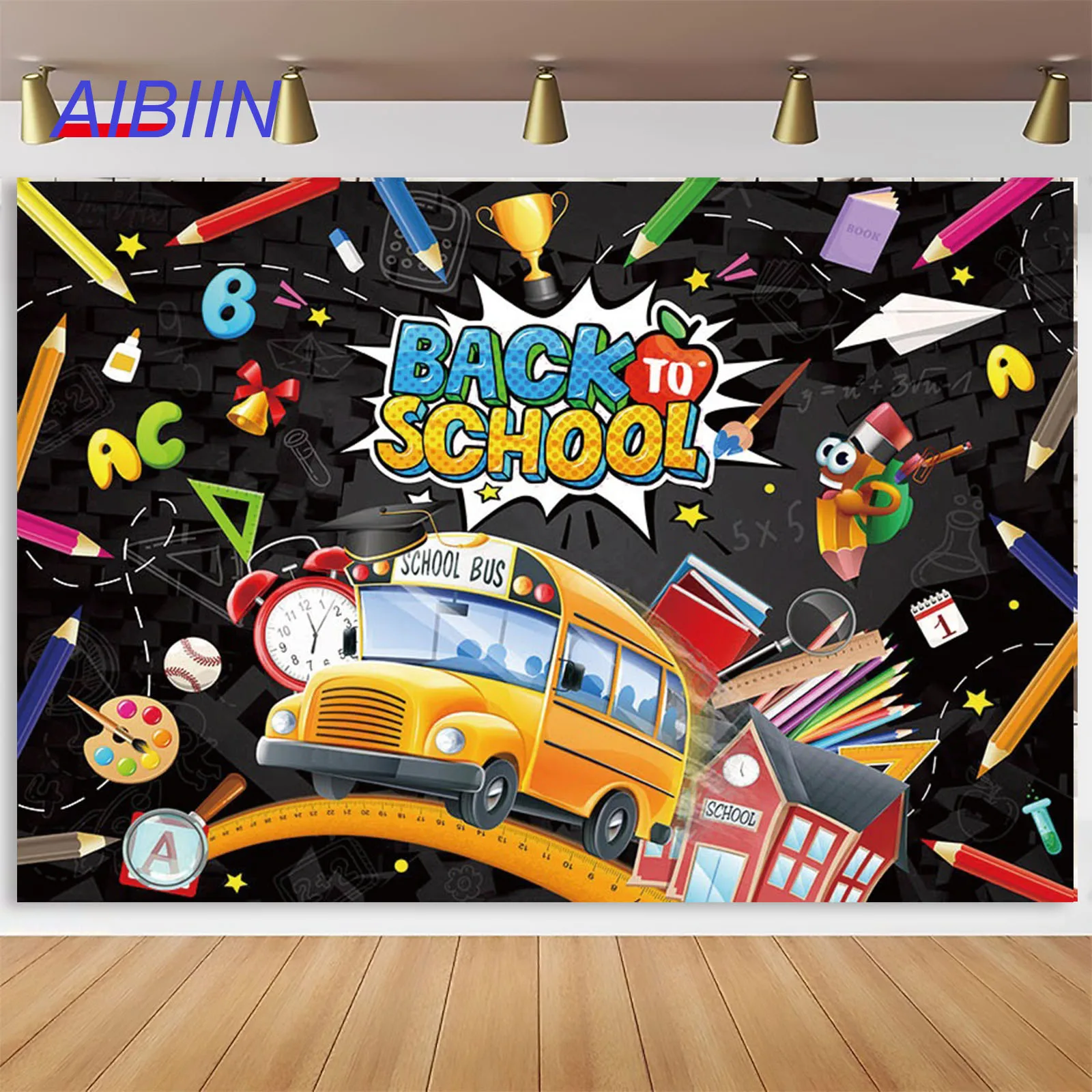 العودة إلى المدرسة خلفية أقلام رصاص ملونة حافلة مدرسية الفصول الدراسية الاحتفال حزب ديكور الطالب الذهاب إلى المدرسة خلفية الصورة #1