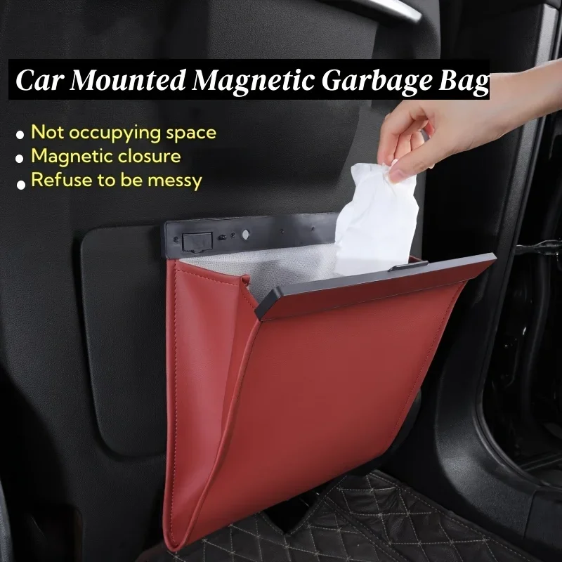 New Style Car Seat Magnetic Suction Leather Garbage Bag Multi-purpose Storage Bag Car Backrest Decoration Home Storage