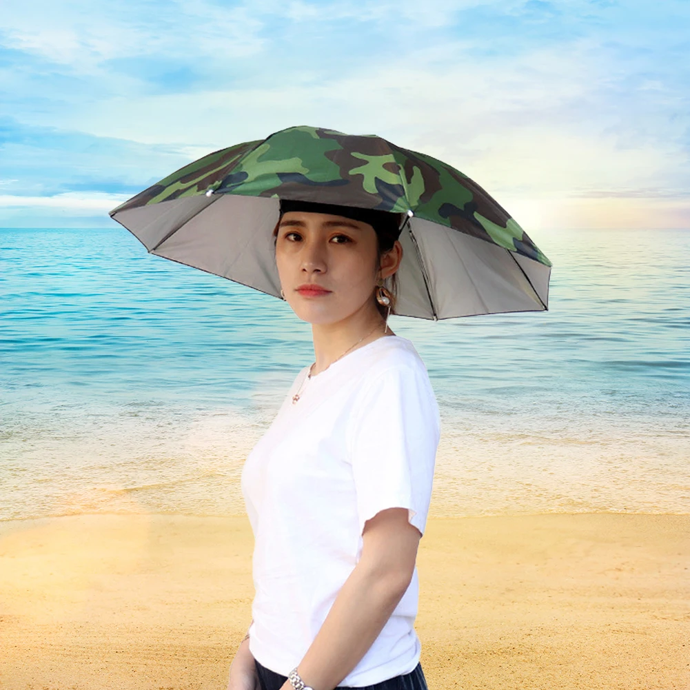 Outdoor Head Umbrella Hat Anti-Rain Anti-Sun Headwear Sun CAP Foldable Fishing Golf Cycling Hiking Camping Shade Umbrella Hat