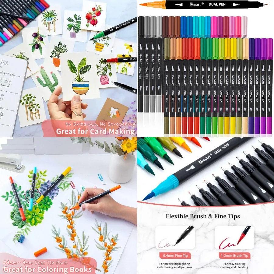 

Двойные маркеры-кисти, 36 тонких художественных маркеров с двойным наконечником, идеально подходящие для раскрашивания страниц для взрослых. Практика ручных надписей.