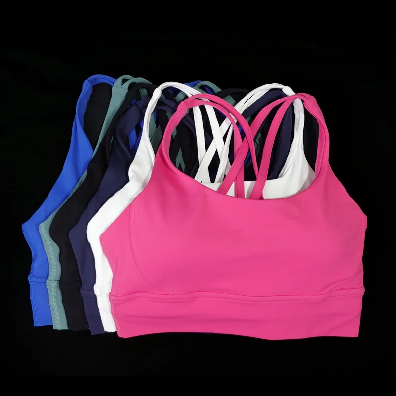 Women's sports bra with cross straps and high-quality yoga bra for the back, running, fitness, gym, breathable soft cushion bra