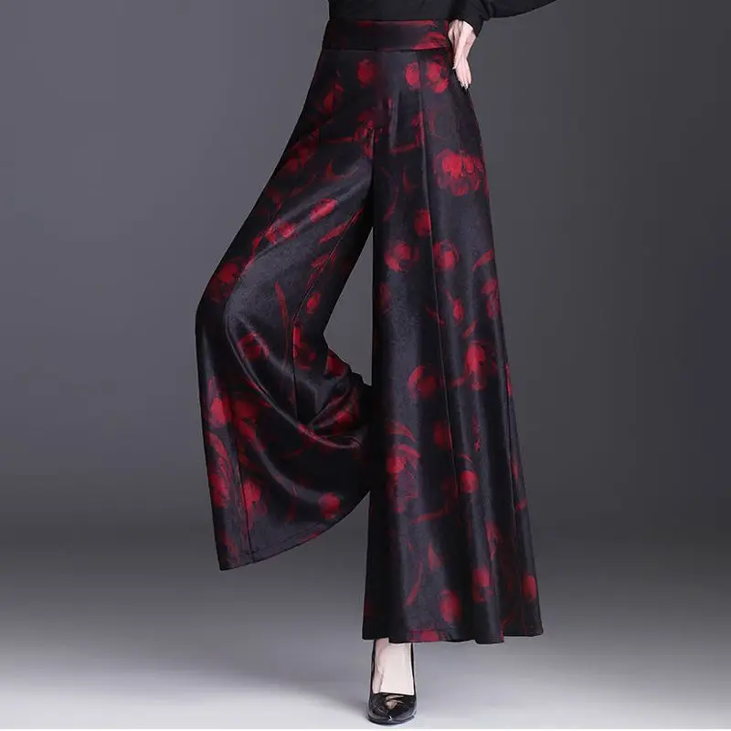 2023 Summer Women Clothes Elegant Vintage Floral Print High Waist Wide Leg Pants Korean Fashion Thin Cropped Trousers Pantalones