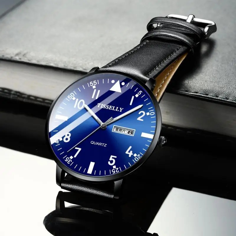 Top Brand Men Sports Quartz Watches New Blue Dial Design Stainless Steel Daily Waterproof Luminous Hands Luxury Reloj Hombre