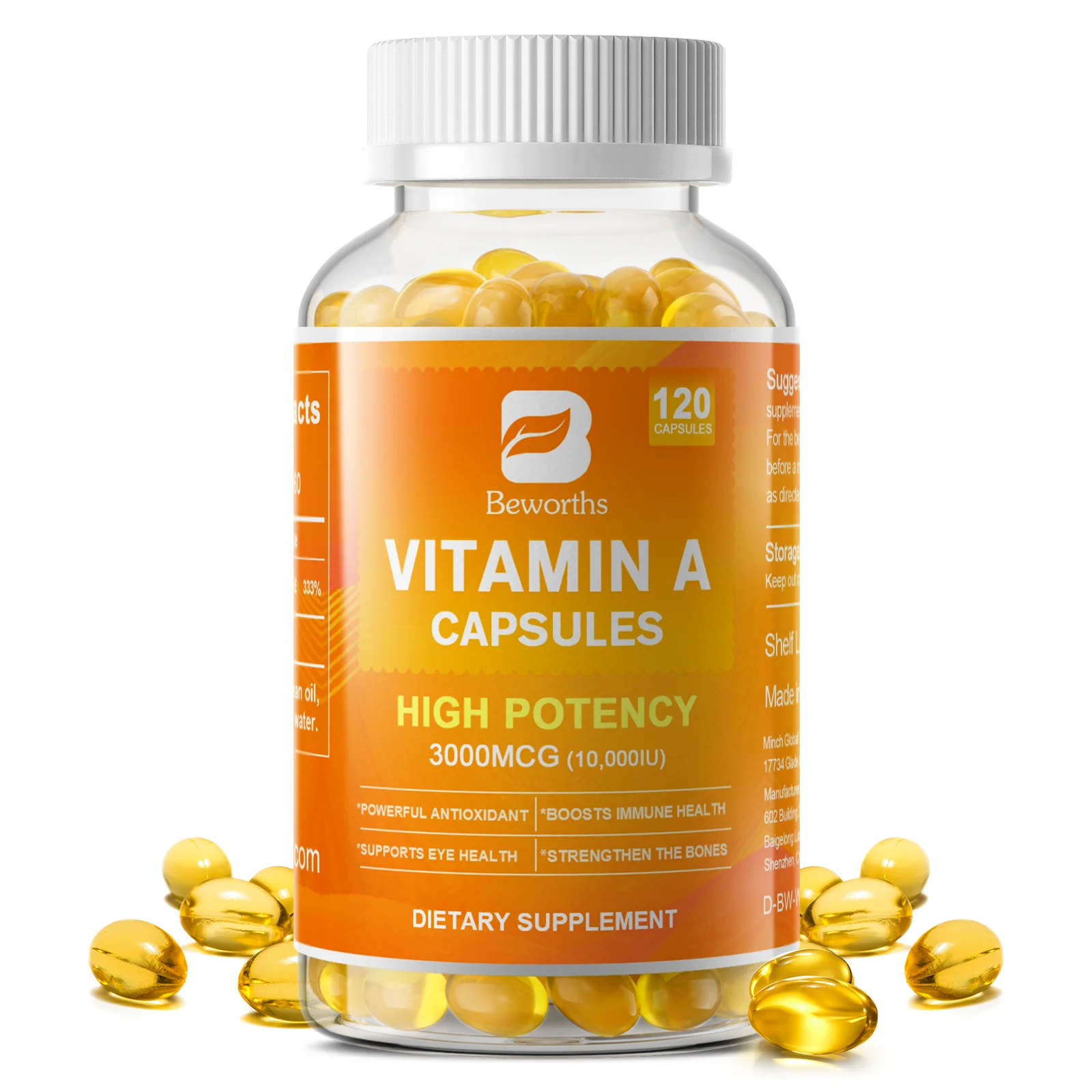 

BEWORTHS Vitamin A Capsules Effectively Antioxidant Skin Care Enhances Immunity and Supports Eye and Bone Health