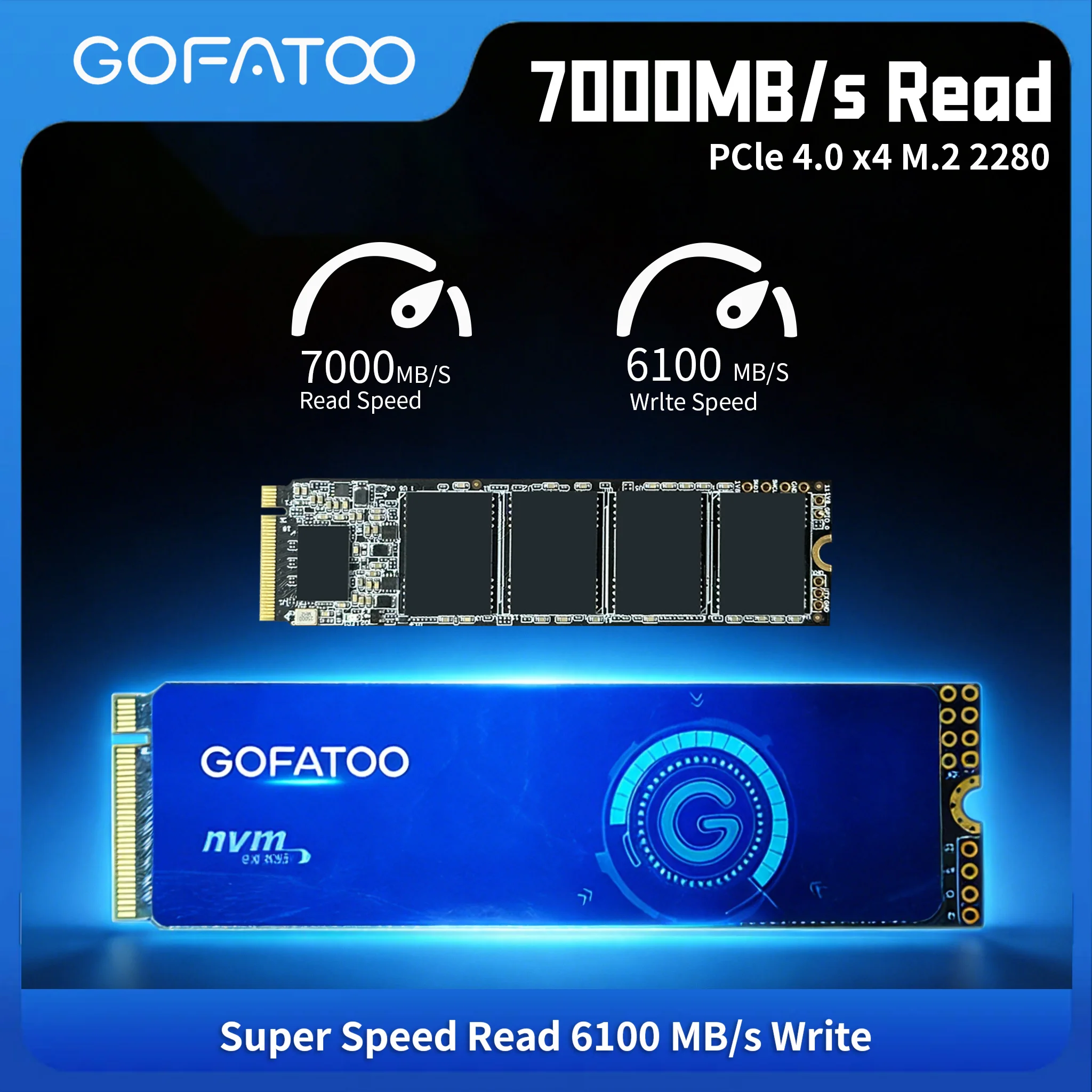 GOFATOO M.2 NVMe PCIe4.0 2280 SSD Up to 7000MB/s Internal Drive 512GB 1TB 2TB Laptop Desktop Game Console Computer Components
