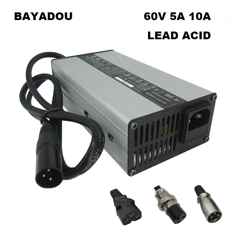 60V 5A 10A Lead Acid Battery Charger 60 Volt 30AH 50AH 100AH Lead-acid Fast Charger GX16 XLR 3PIN IEC Connector