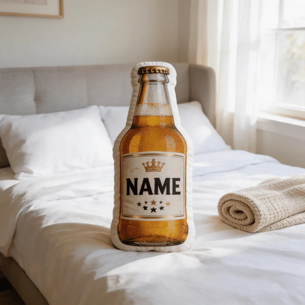 Custom Personalized Photo Beer Bottle Shaped Pillow, Unique Custom Picture Decor Cushion Double-Sided Print 60CM LargeSize Home