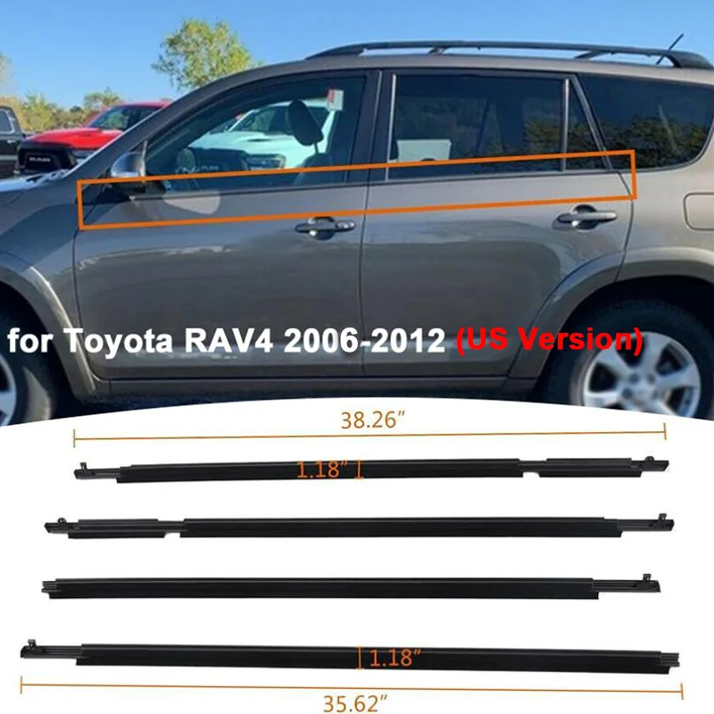 4Pcs/set Car Door Window Glass Sealing Strip Waterproof Pressure Sealant Strip Fit for Toyota RAV4 2006-2012 US Version