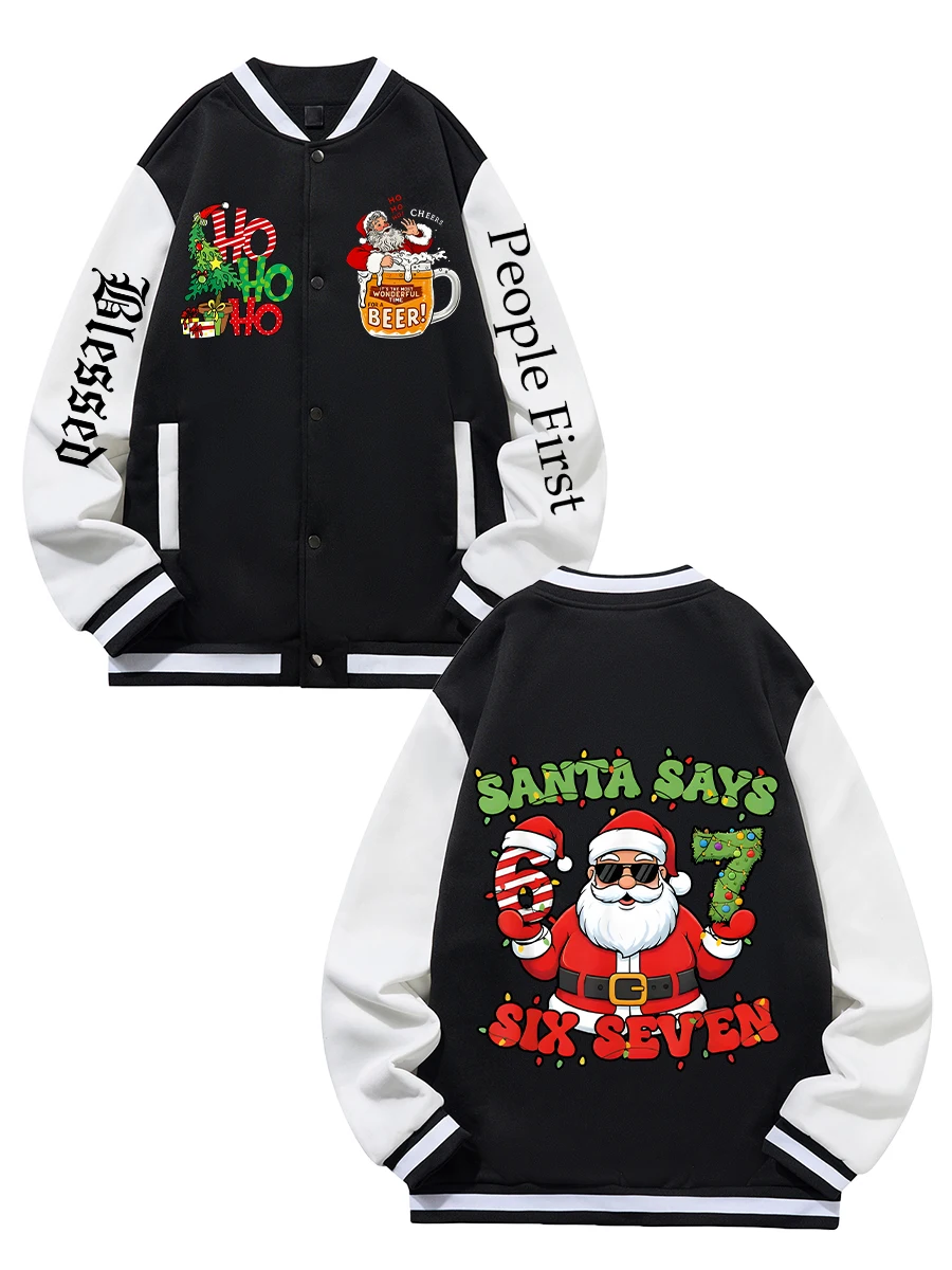 

Черная, синяя, зеленая, двусторонняя бейсбольная куртка унисекс с рождественским принтом XS-XXL, уличное пальто, теплая флисовая мягкая куртка