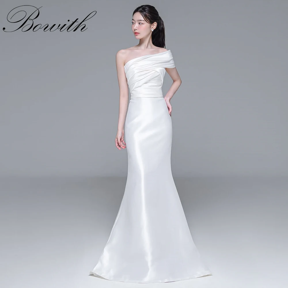 

Bowith Mermaid One-Shoulder Korean Wedding Dresses Floor-Length Simple Satin Bridal Gown Customized Photo Shoot Dresses